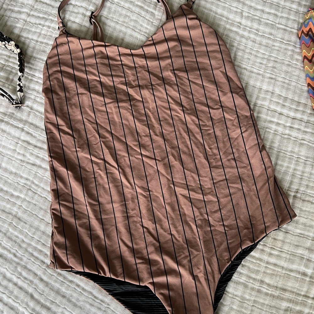 Striped Brown One-Piece Swimsuit